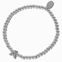 Claire's Bracelets-Bracelet élastique à initiale strass en pavé couleur argentée - A
