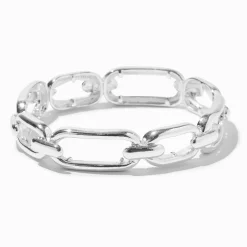 Claire's Bracelets-Bracelet élastique à maillons de chaîne rectangulaires couleur argentée