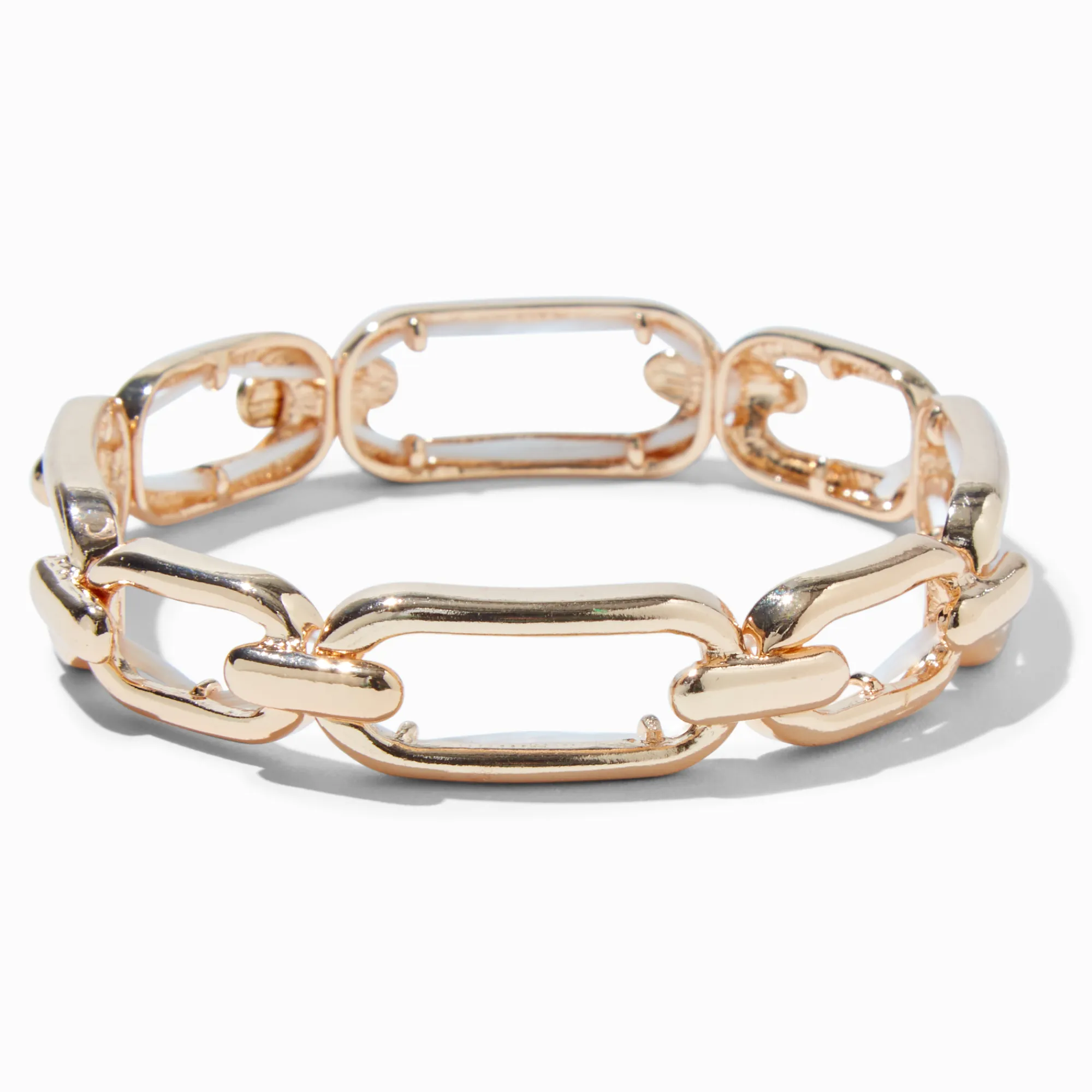 Claire's Bracelets-Bracelet élastique à maillons de chaîne rectangulaires couleur dorée