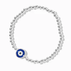 Claire's Bracelets-Bracelet élastique perlé à billes sphériques mauvais œil couleur argentée