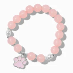 Claire's Bracelets-Bracelet élastique perlé breloque patte de chien rose