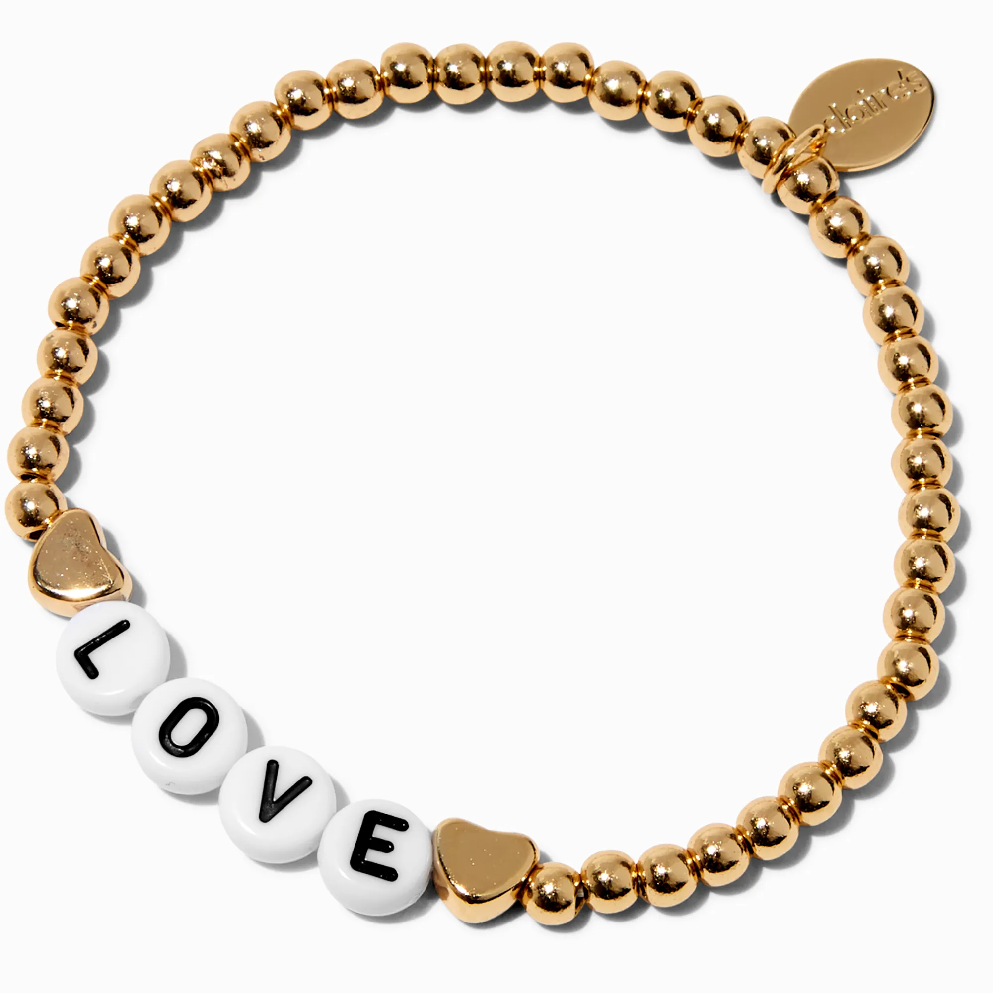 Claire's Bracelets-Bracelet élastique perlé couleur dorée « Lover »