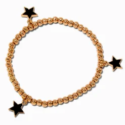 Claire's Bracelets-Bracelet élastique perlé couleur dorée et breloque étoile émaillée noire