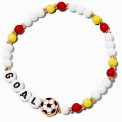 Claire's Bracelets-Bracelet élastique perlé football blanc « Goal »