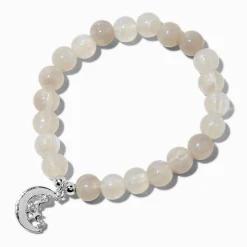 Claire's Bracelets-Bracelet élastique perlé gris breloque lune