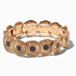 Claire's Bracelets-Bracelet élastique pièces émaillées noir et couleur dorée