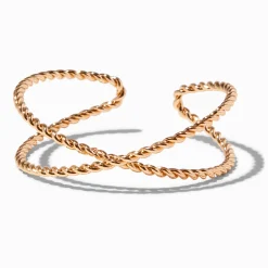 Claire's Bracelets-Bracelet manchette entrecroisé corde torsadée couleur dorée