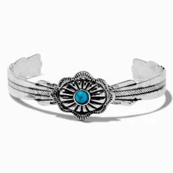 Claire's Bracelets-Bracelet manchette médaillon couleur turquoise couleur argentée