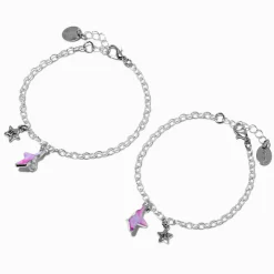 Claire's Bracelets-Bracelets à breloques étoile fendue couleur argentée best friends - Lot de 2