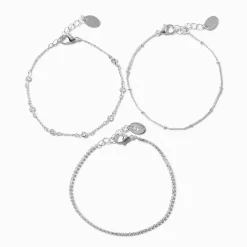Claire's Bracelets-Bracelets chaîne confetti de zircon cubique couleur argentée - Lot de 3