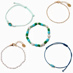 Claire's Bracelets-Bracelets coquillage et poisson couleur turquoise - Lot de 5