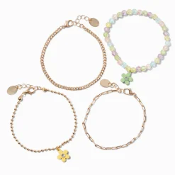 Claire's Bracelets-Bracelets couleur dorée fleur pastel effet mat - Lot de 4