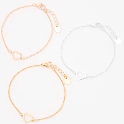 Claire's Bracelets-Bracelets de chaîne cœur ajouré en métaux mixtes - Lot de 3