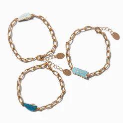 Claire's Bracelets-Bracelets de chaîne cœur fendu avec dégradé bleu « Best friends forever » - Lot de 3