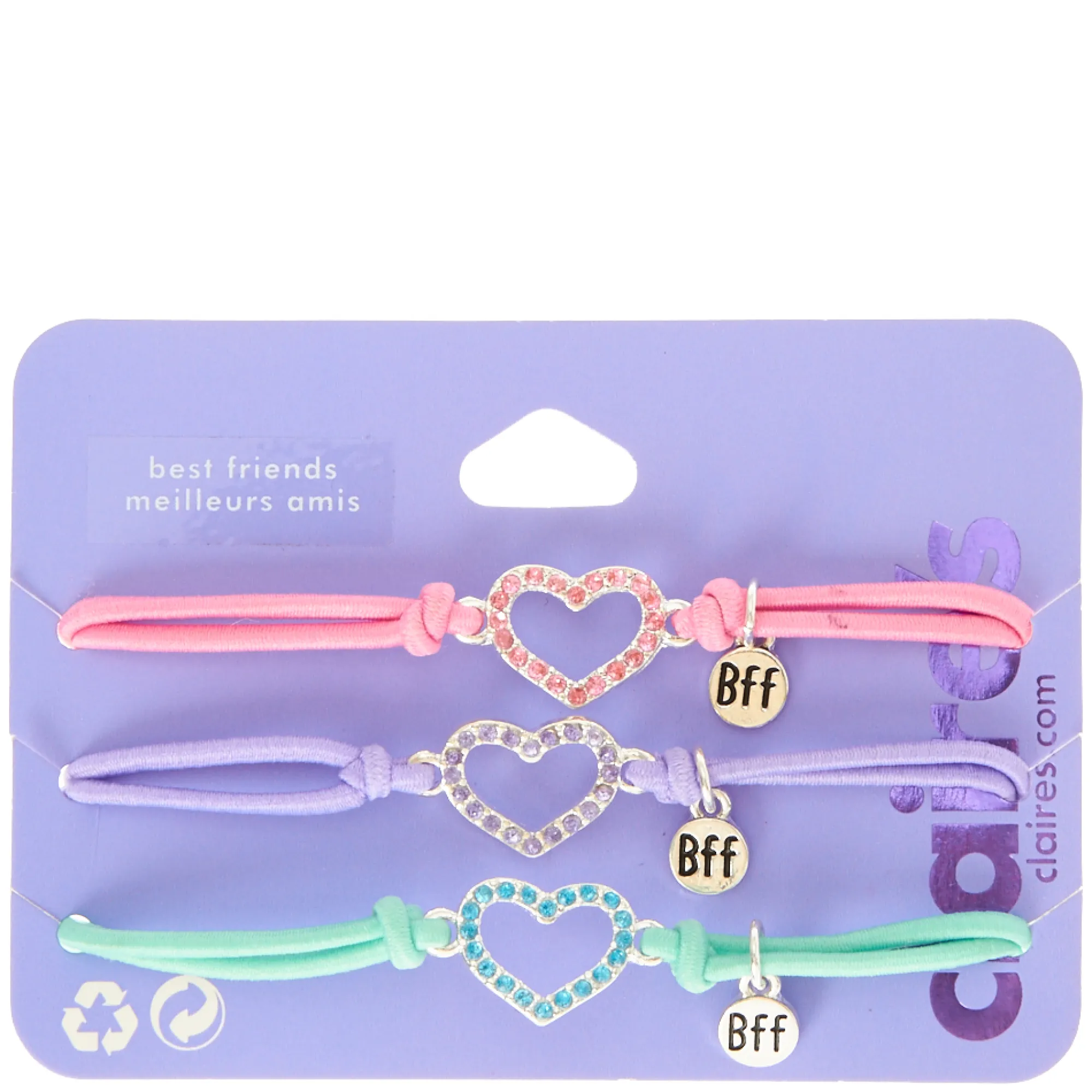 Claire's Bracelets-Bracelets d'amitié colorés avec cœurs en strass