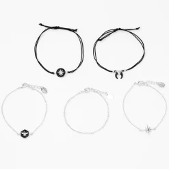 Claire's Bracelets-Bracelets en émail noir et chaîne couleur argentée - Lot de 5