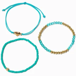Claire's Bracelets-Bracelets en perles de rocaille turquoise d'imitation cœur - Lot de 3