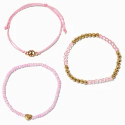 Claire's Bracelets-Bracelets en perles de rocaille cœur et signe de la paix - Lot de 3