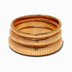 Claire's Bracelets-Bracelets fins bangle superposables nervurés couleur dorée - Lot de 3