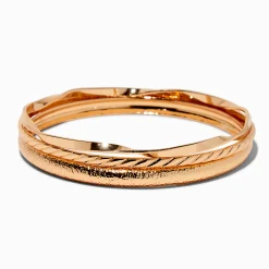 Claire's Bracelets-Bracelets fins bangle texturés aux designs variés couleur dorée - Lot de 3