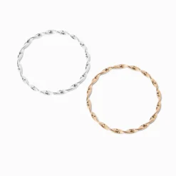 Claire's Bracelets-Bracelets fins bangle torsadés en métaux mixtes - Lot de 2