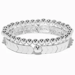 Claire's Bracelets-Bracelets élastiques avec chevrons couleur argentée - Lot de 2