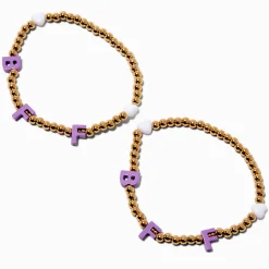 Claire's Bracelets-Bracelets élastiques à breloque lettre perlée couleur dorée best friends - Lot de 2