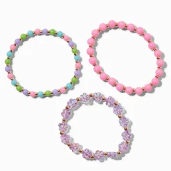 Claire's Bracelets-Bracelets élastiques fleurs et billes roses - Lot de 3