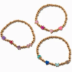 Claire's Bracelets-Bracelets élastiques icône bille couleur dorée - Lot de 3
