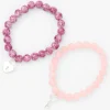 Claire's Bracelets-Bracelets élastiques perlés à billes roses cadenas et clé cœur - Lot de 2