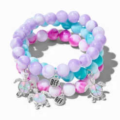 Claire's Bracelets-Bracelets élastiques perlés effet marbré signe de la paix tortue best friends - Lot de 3