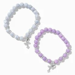 Claire's Bracelets-Bracelets élastiques perlés effet marbré croix best friends - Lot de 2