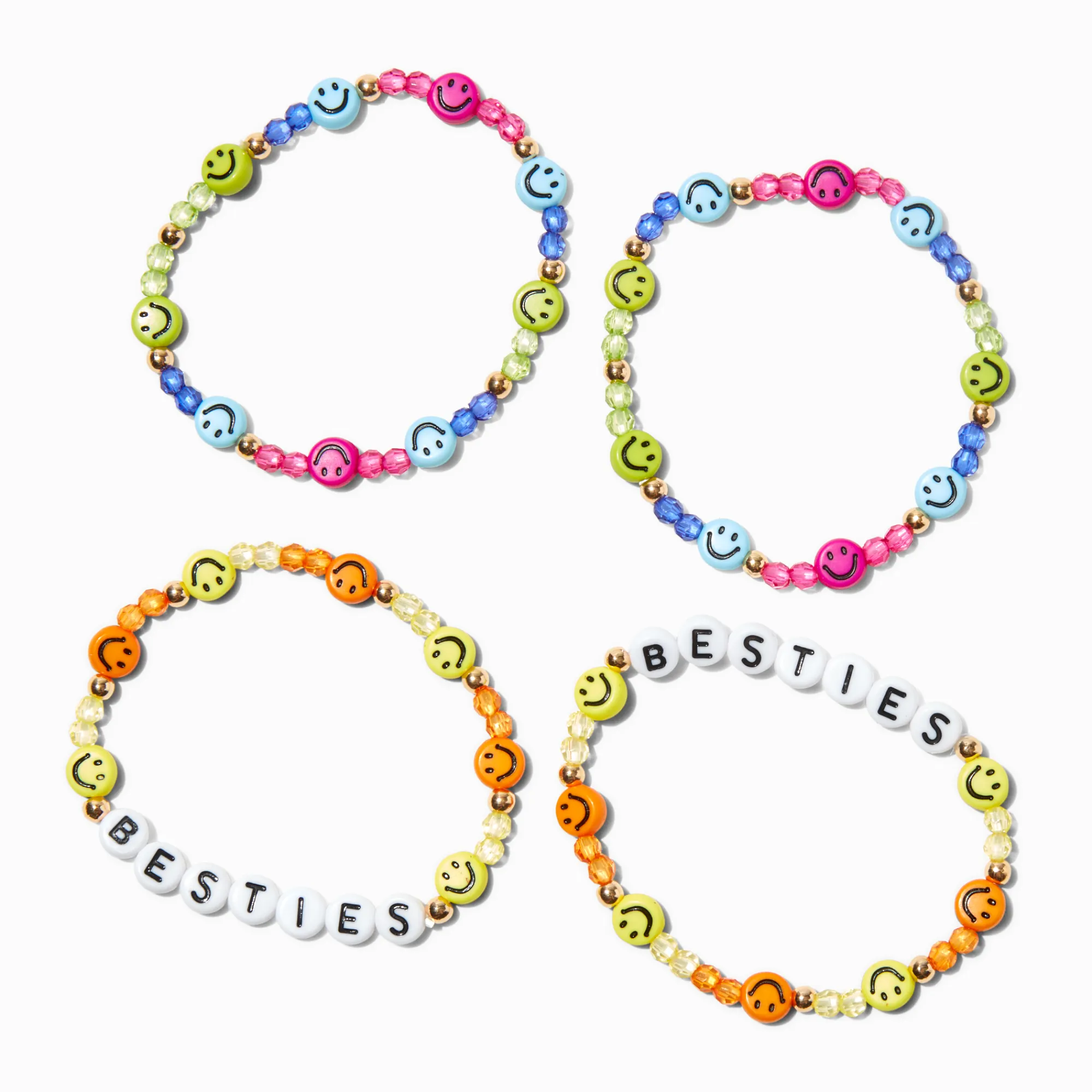 Claire's Bracelets-Bracelets élastiques perlés visage joyeux best friends - Lot de 2