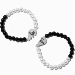 Claire's Bracelets-Bracelets perlés cœur fendu perles d'imitation et billes noires best friends - Lot de 2