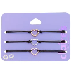 Claire's Bracelets-Bracelets réglables cœur en métaux mixtes - Lot de 3
