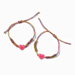 Claire's Bracelets-Bracelets réglables cœur tressés arc-en-ciel best friends - Lot de 2