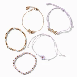 Claire's Bracelets-Bracelets violets fleurs et « Love » - Lot de 5