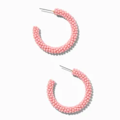 Claire's Anneaux-Bright Coral Beaded Hoop Earrings