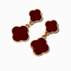 Claire's Pendantes-Burgundy Red Clover Drop Earrings