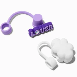 Claire's Gourdes Et Tasses-Caches pour pailles, « Lover » violet et nuage blanc - Lot de 2