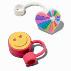 Claire's Gourdes Et Tasses-Capuchons pour pailles cœur arc-en-ciel et visage souriant - Lot de 2
