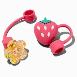 Claire's Gourdes Et Tasses-Capuchons pour pailles fleur jaune et fraise - Lot de 2