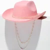 Claire's Chapeaux Et Casquettes-Chapeau de cowboy rose tendre et perles d'imitation