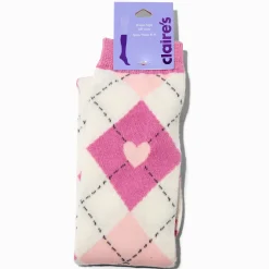 Claire's Chaussettes Et Collants|Temps Froid-Chaussettes montantes à motif argyle cœur roses - 1 paire
