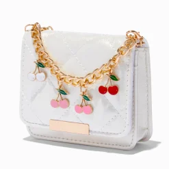 Claire's Portefeuilles-Cherry White Quilted Crossbody Wallet