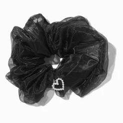 Claire's Chouchous-Chouchou à breloque cœur en organza noir