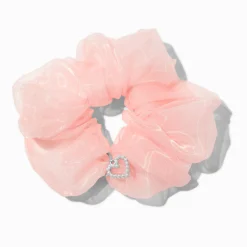Claire's Chouchous-Chouchou à breloques cœur en organza rose clair