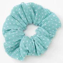 Claire's Chouchous-Chouchou à pois en tissu plissé de taille moyenne — Vert menthe