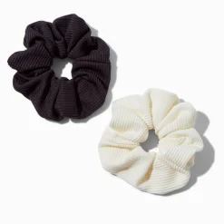 Claire's Chouchous-Chouchous côtelés blancs et noirs - Lot de 2