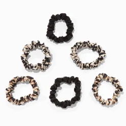 Claire's Chouchous-Chouchous fins soyeux noirs et avec imprimés animaux - Lot de 6